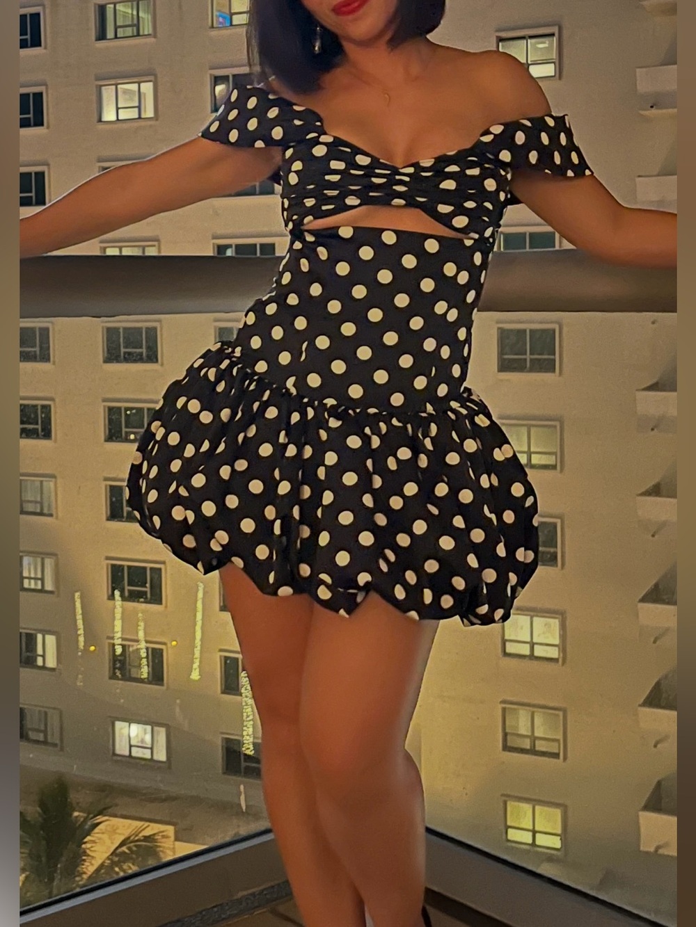 Miss Circle women’s Umika polka dot bubble hem mini dress in black